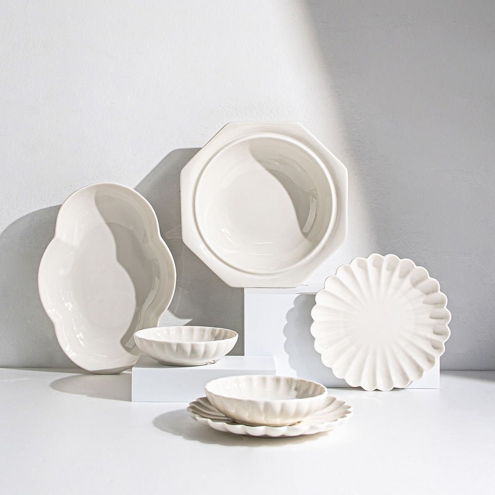 Syracuse Nature 食器 2人 7点セット［2色］ ホワイト グレー 陶磁器