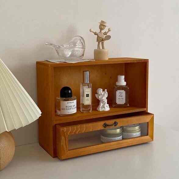 ウッド 収納ボックス 2段 引き出し付き