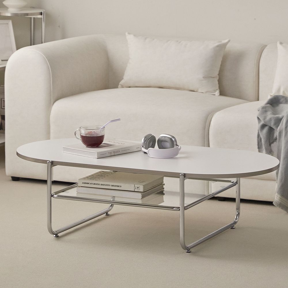 FURNICO off 楕円形 2段 ローテーブル［2色・2サイズ］ ブラウン