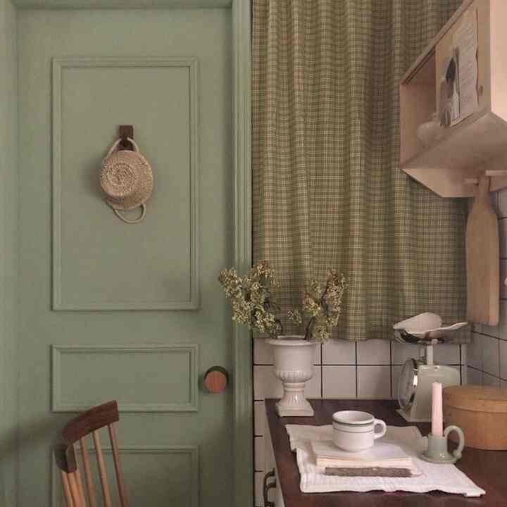 Olive チェック 目隠しカーテン［9サイズ］