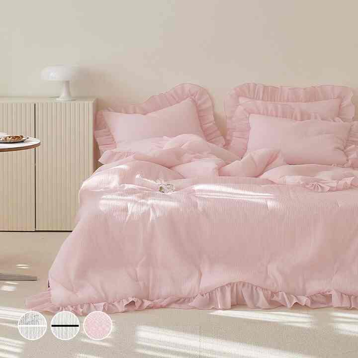 Summer Waltz シアサッカー フリル 夏用 冷感 カバーのいらない布団［3色・2サイズ］