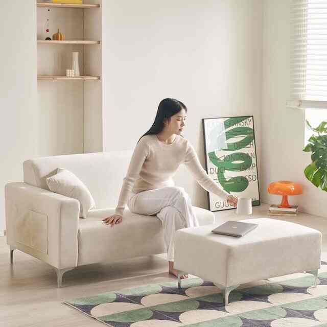 aisle 2人掛け ファブリックソファ＆スツールセット［2色］