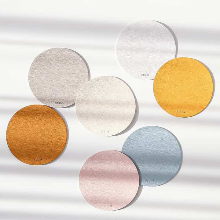 円形 両面 防水レザー コースター［7色］