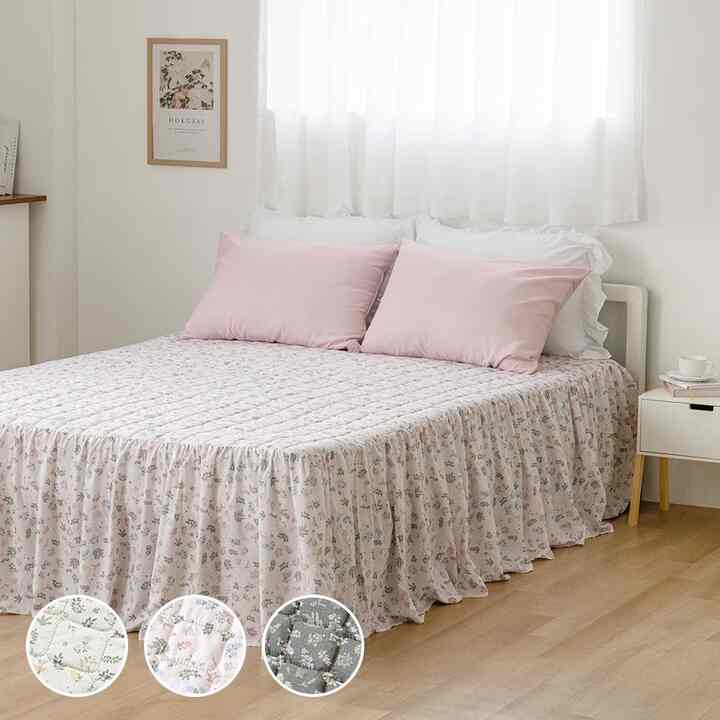 ヴィンテージフラワー ロングフリル ベッドスカート［3色・3サイズ］