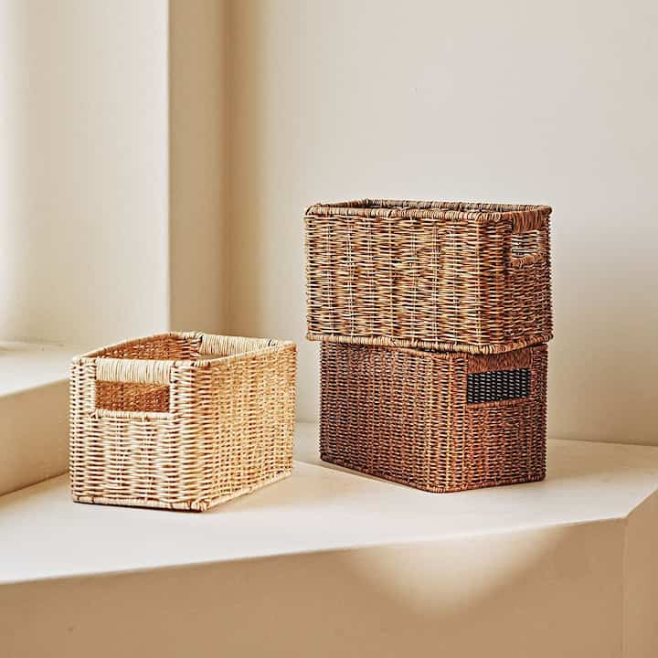 ナチュラル PPラタン バスケット 2点セット［2色・3サイズ］