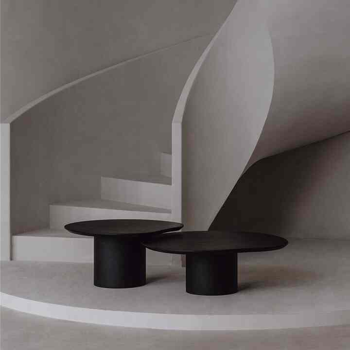 ブラック サンドストーン ソファテーブル［2種］