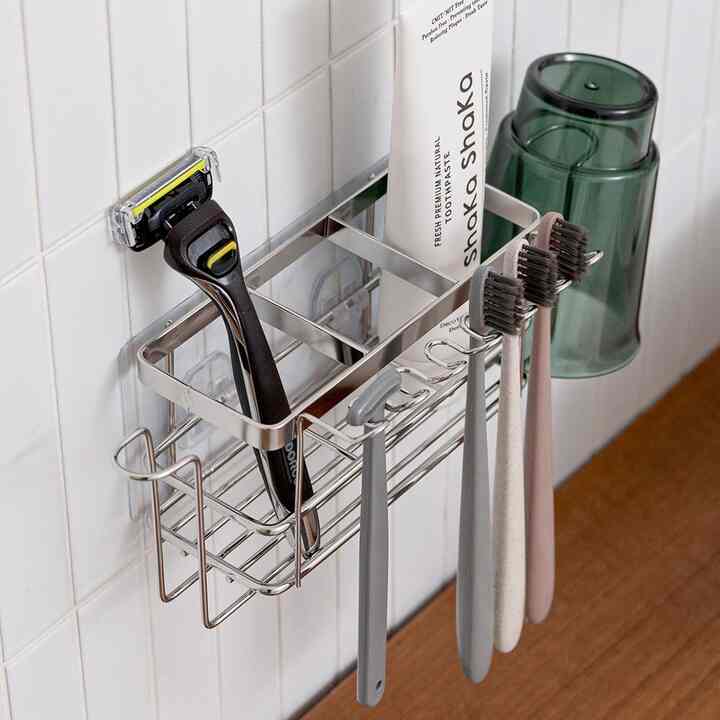 粘着式 ステンレス 歯ブラシホルダー［3色］