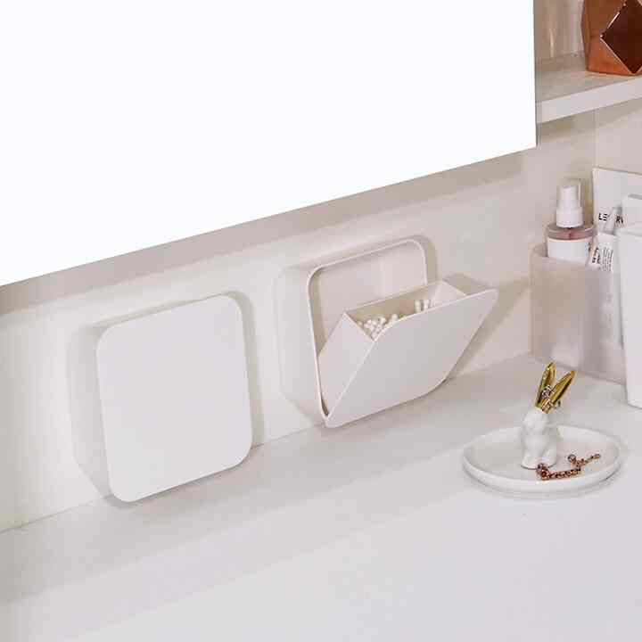 ホワイト 粘着式 綿棒/コットン 収納ケース