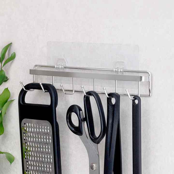 スマート粘着式 ステンレス キッチンツールフック 6連