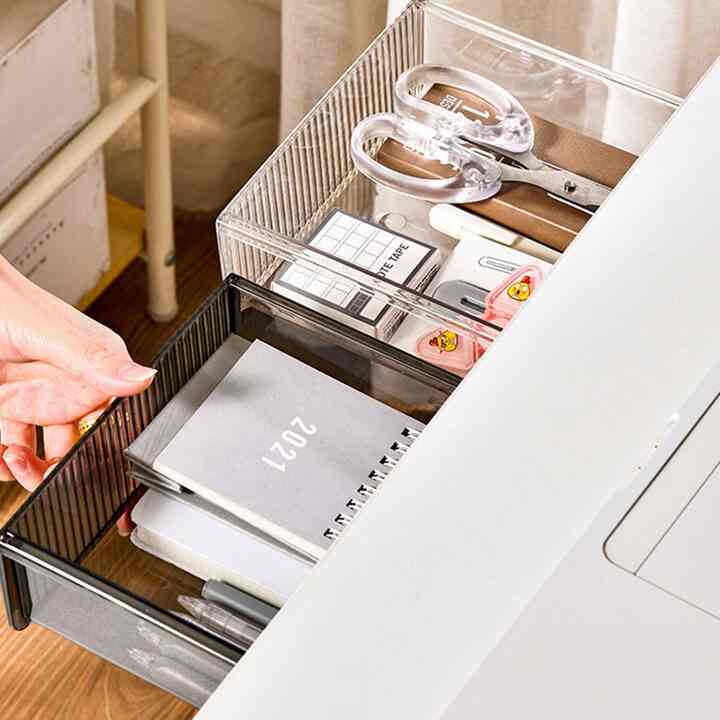 貼付け式 デスク下 スライド 引き出し［2色・3サイズ］