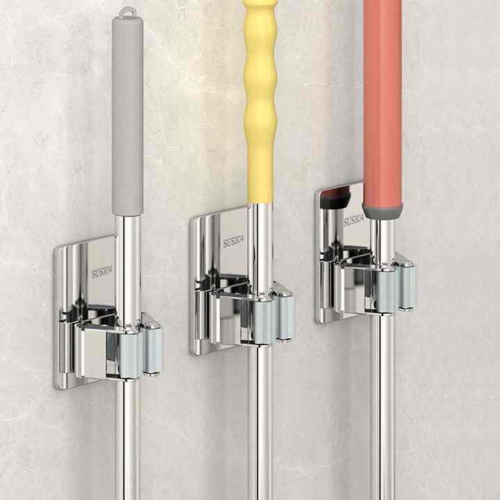 接着式 ステンレス 掃除道具ホルダー 基本タイプ［2色］
