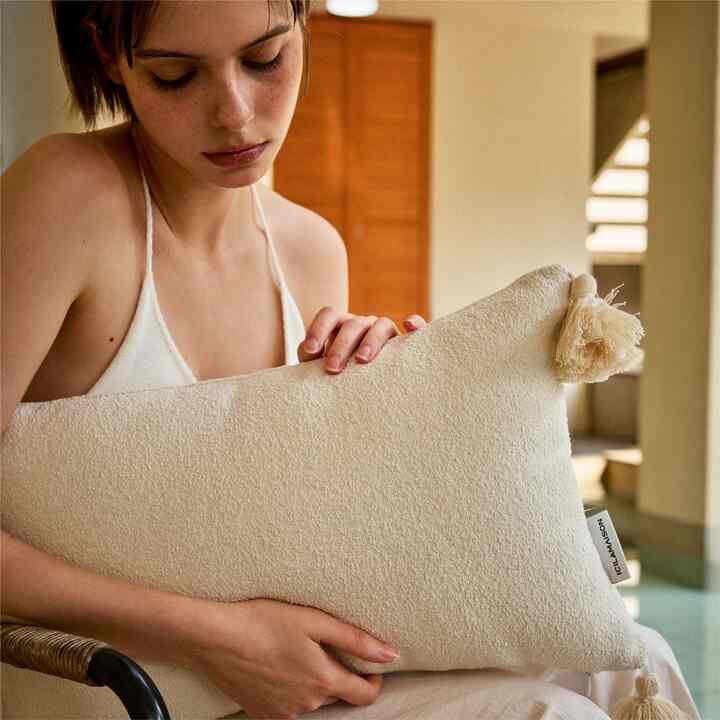 ECRU クッションカバー Tassel Ivory