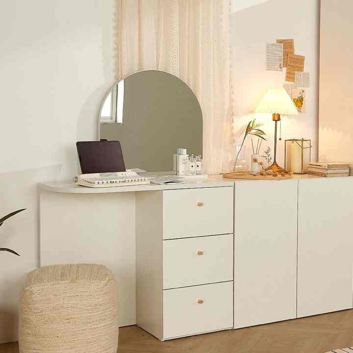 3段 ラウンド 収納付きドレッサー ミラー付き［2色・2種］