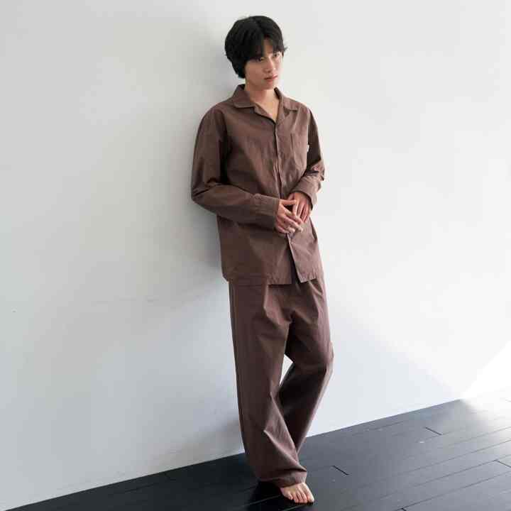無地 コットン パジャマ 上下セット ブラウン［3サイズ］