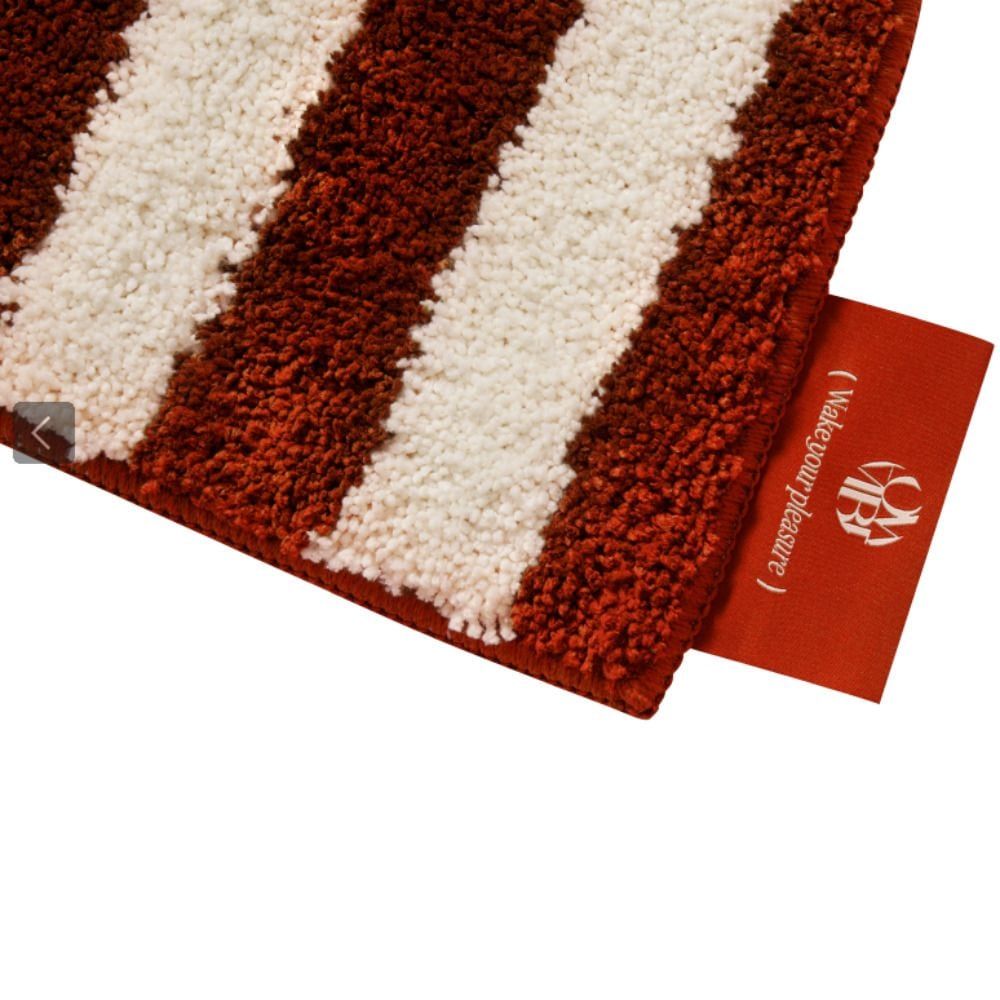 赤と白のストライプラグ LOWVIBE ストライプ 半円 ラグ BRICK RED レッド 合成繊維 サイズ（横