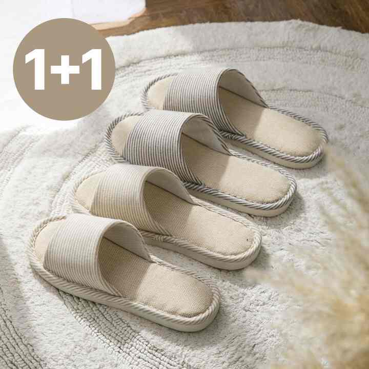 リネンストライプ ルームシューズ 2点セット［5色・2サイズ］