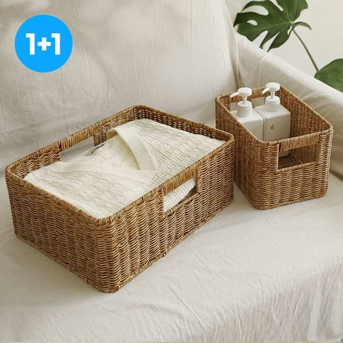 Daisy Garden ラタンバスケット 2点セット［3サイズ］