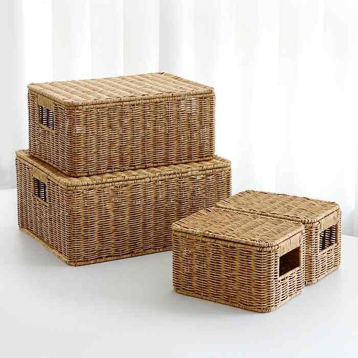 Daisy Garden ラタンバスケット フタ付き 2点セット［4サイズ］