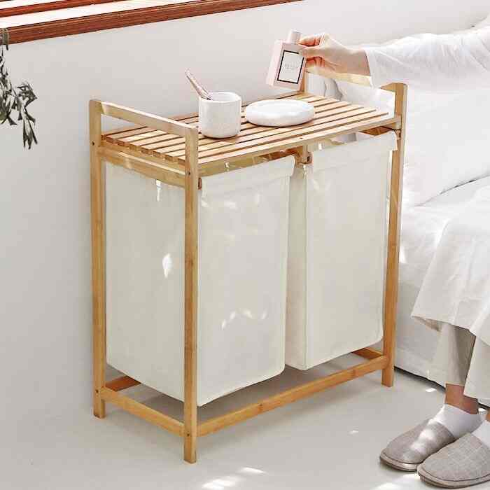 スライド式 2つ仕切り ランドリーバスケット