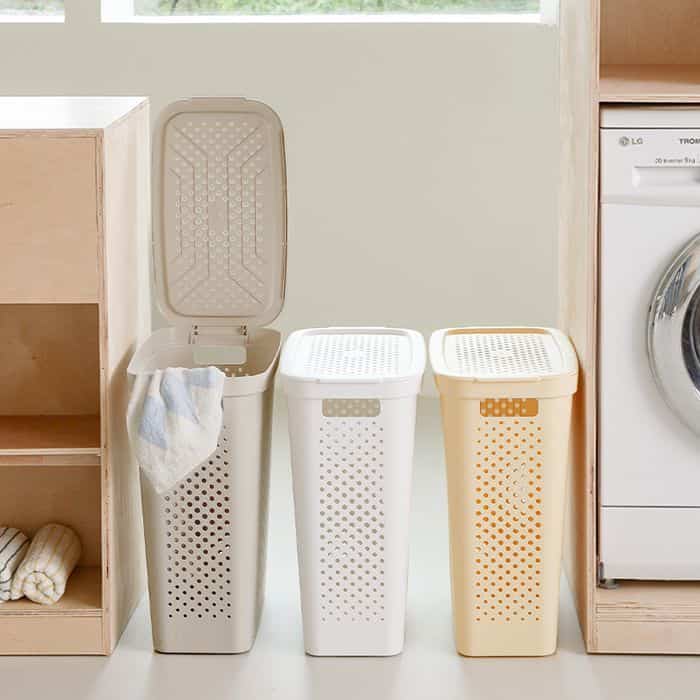 ドットパターン スリム ランドリーバスケット［3色］