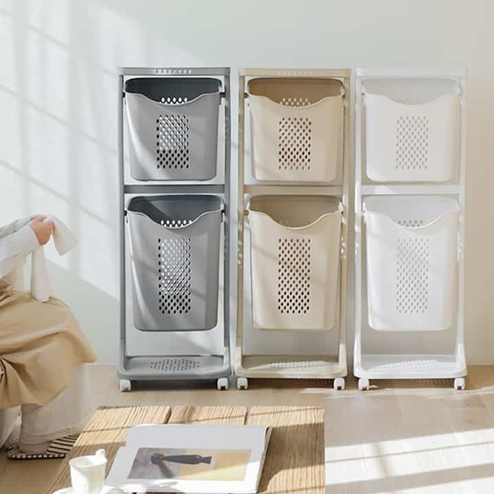 ジャンボ Swing 2段ランドリーバスケット［3色］