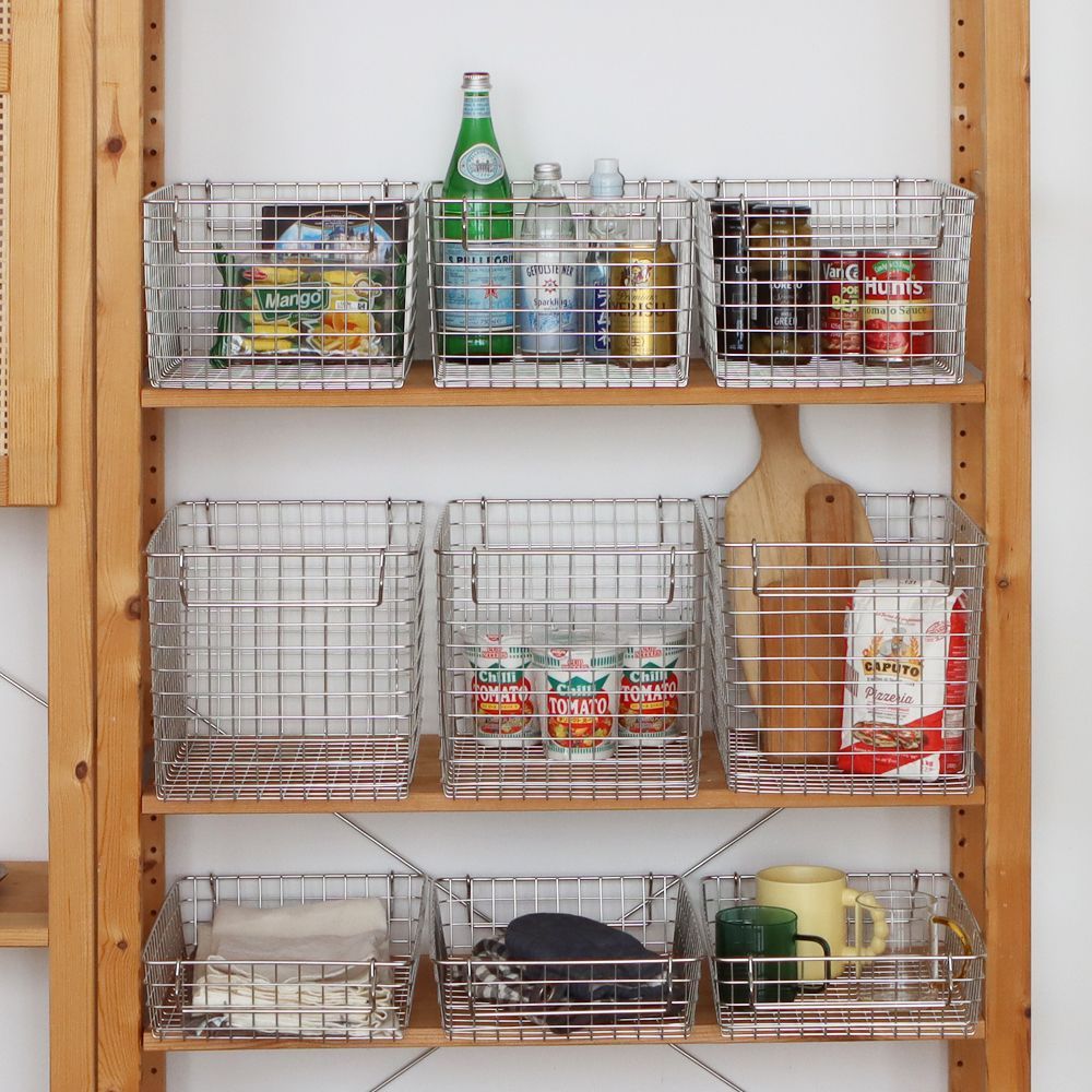 無印良品　ステンレスユニットシェルフ　オーク材棚セット　追加ワイヤーバスケット等 無印良品ステンレスユニットシェルフ・ステンレス追加用ワイヤー