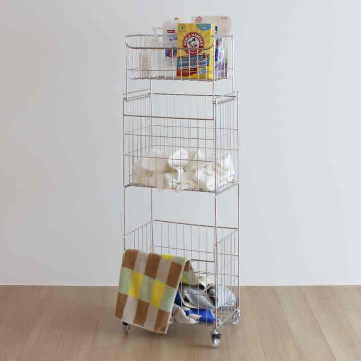 オールステンレス 3段 ランドリーバスケット