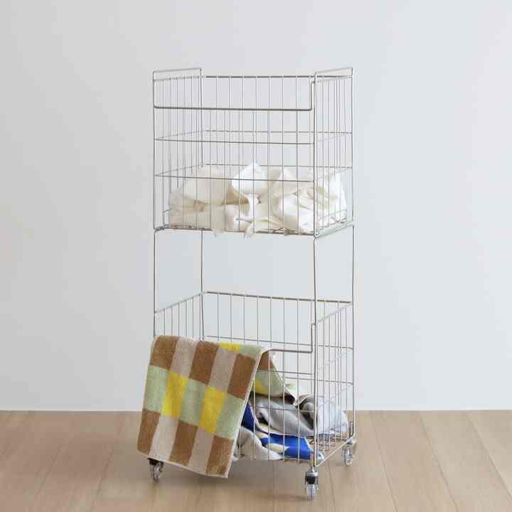 オールステンレス 2段 ランドリーバスケット