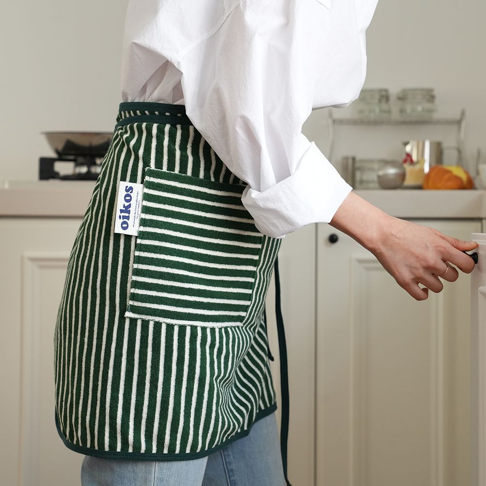 oikos Vivid Stripe Terry エプロン［5色］ ネイビー ピンク グリーン