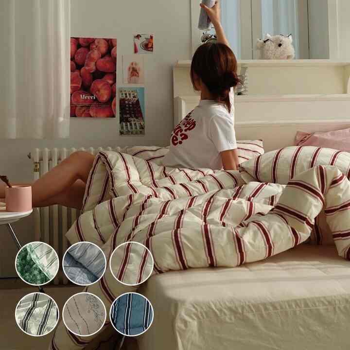 Vintage cotton ストライプ カバーのいらない布団セット［6色・3サイズ］