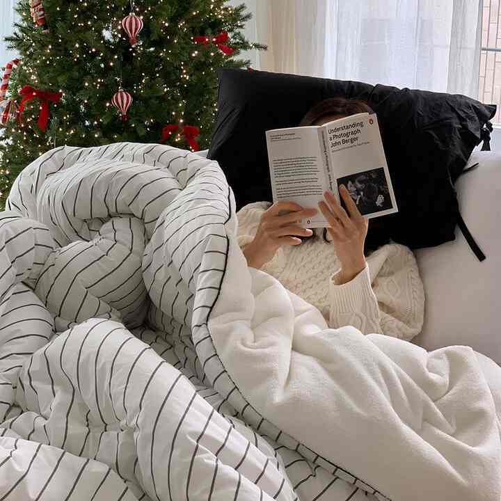 Ian Fluffy ストライプ 両面 カバーのいらない布団［3色・2サイズ］