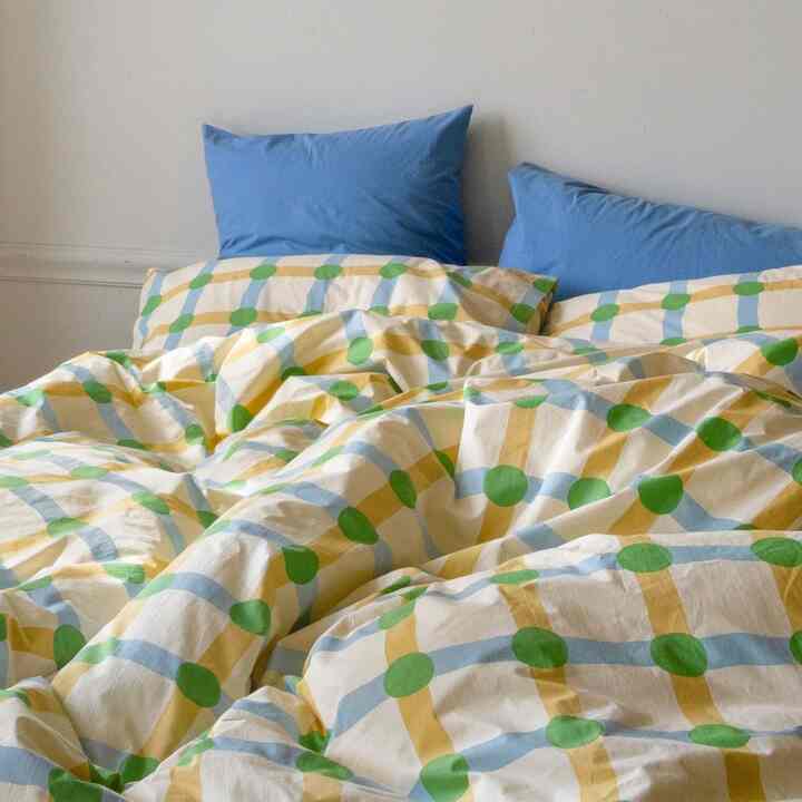 ドットチェック グリーンオンベージュ カバーのいらない布団/布団カバー［2種・3サイズ］