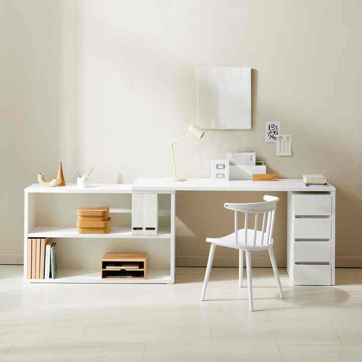 Ivyワイドデスク＆本棚セット ホワイト［2サイズ］