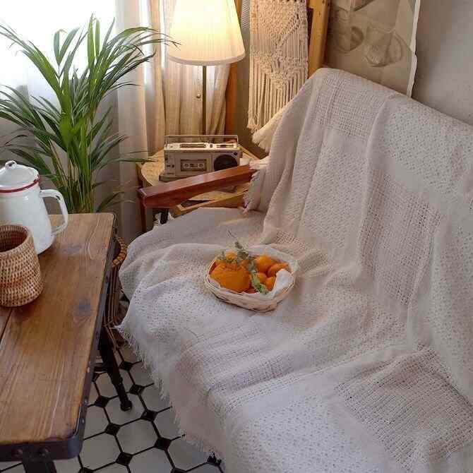 チェック柄 アイボリー ブランケット