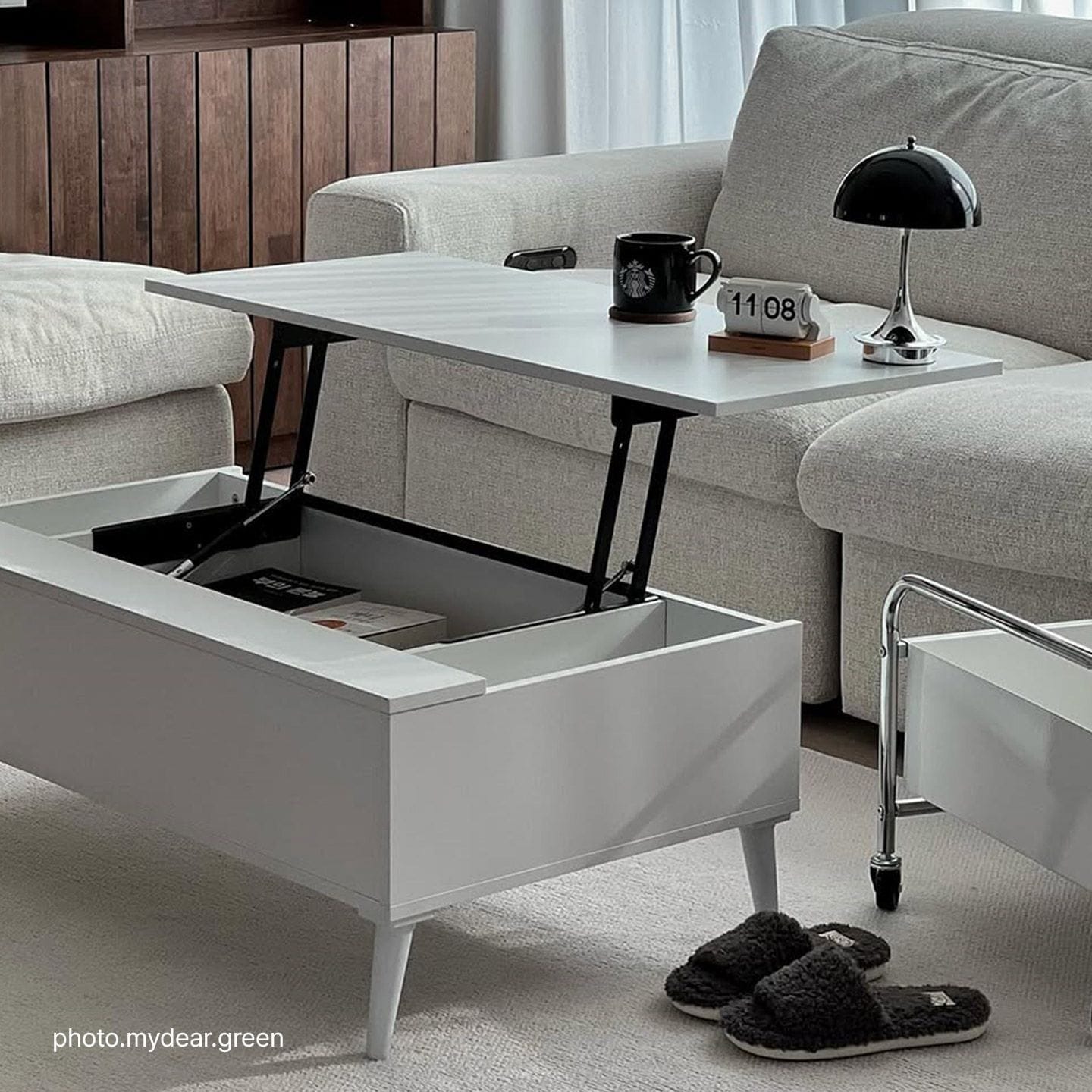 monofolio ヘイ 楕円形 リフトアップ ローテーブル［2色］ ベージュ