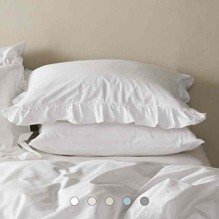 サテンコットン フリル枕カバー 2点セット［6色］