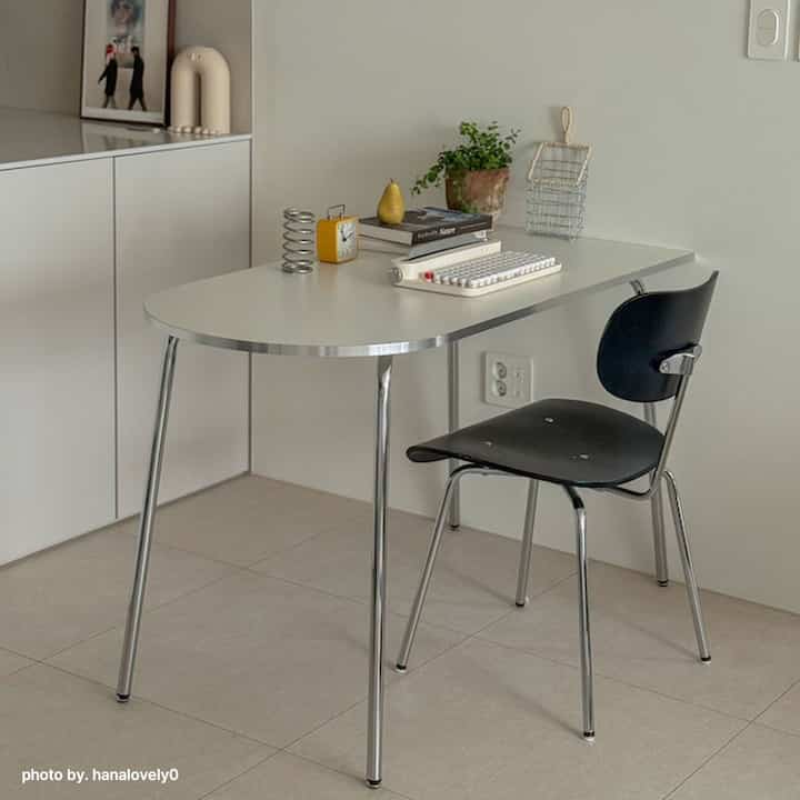 Chrome 半楕円テーブル ホワイト 120cm