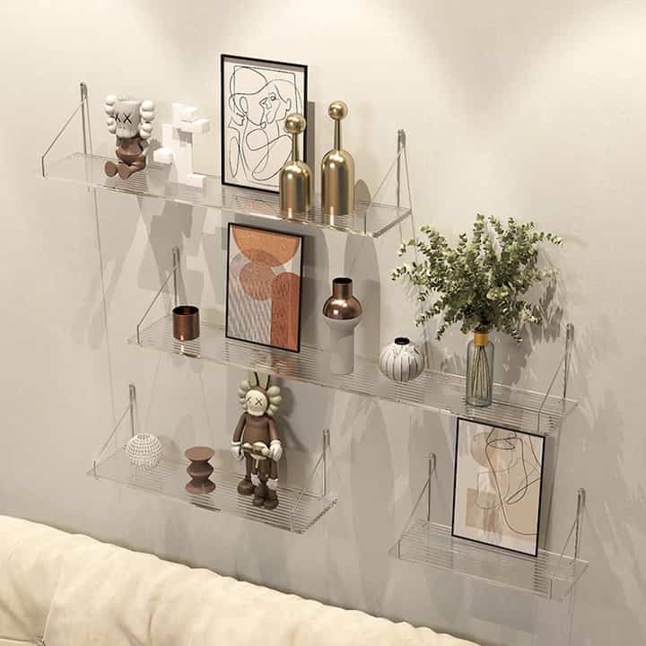 穴あけ不要 アクリル ウォールシェルフ［3色・4サイズ］