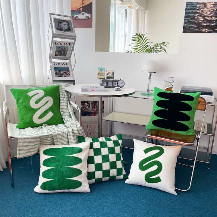 モダンクッションカバー グリーン［5色］