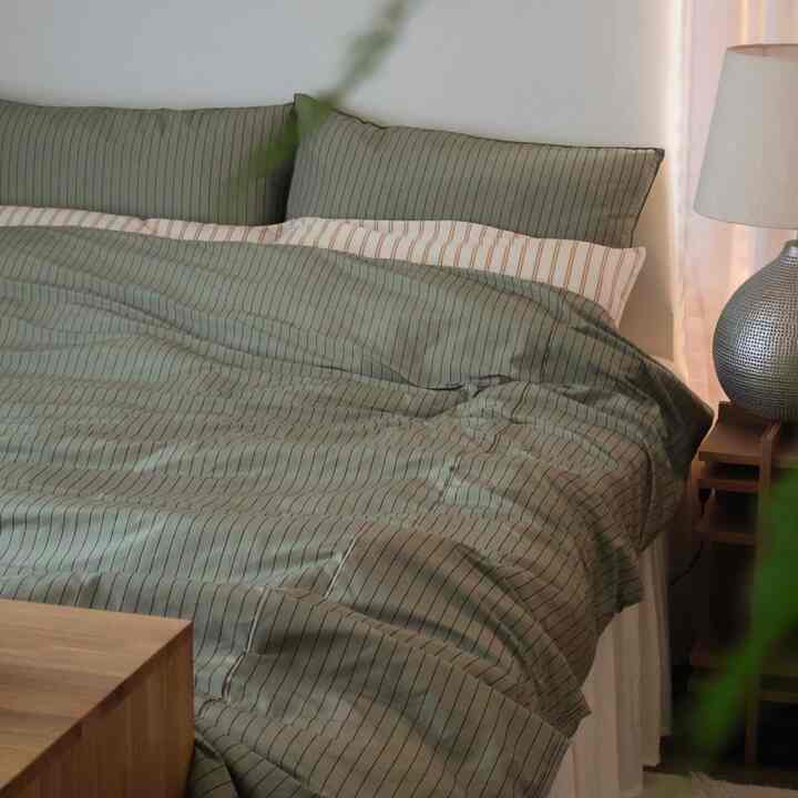 クラシック ストライプ 布団カバー グリーン［3サイズ］