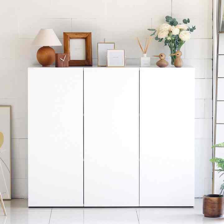 ING HOME ALEX ハイ キャビネット 200cm オールホワイト ホワイト 加工 