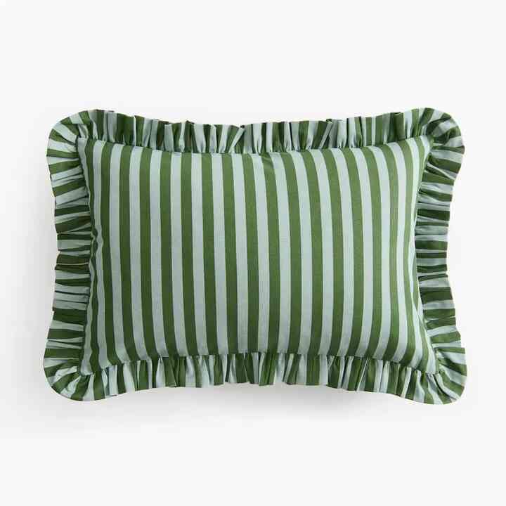 フリルトリムコットンクッションカバー