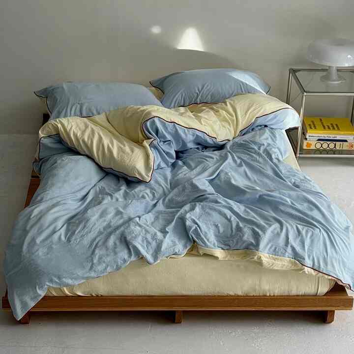 blue×yellow パイピング リバーシブル コットンワッシャー 布団カバーセット［3サイズ］