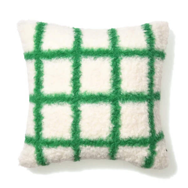 Francfranc チェックボア クッションカバー 450×450 ホワイト×グリーン