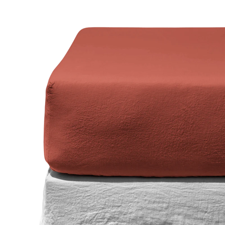 Washed linen fitted sheet - Urushi Red ボックスシーツカバー