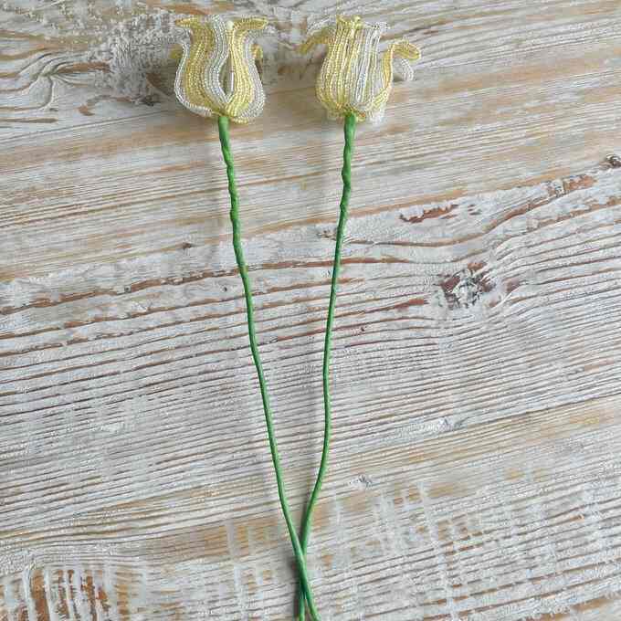 ビーズフラワー しましまふりる ホワイト×イエロー