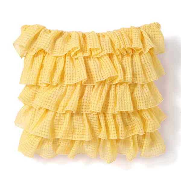 シアーフリルチェック クッションカバー 450×450 イエロー（A-005）