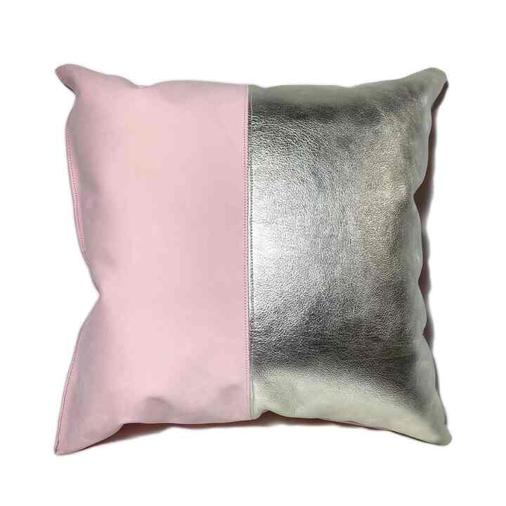 leather cushion/nubuckpink×silver レザークッション/ヌバックピンク×シルバー