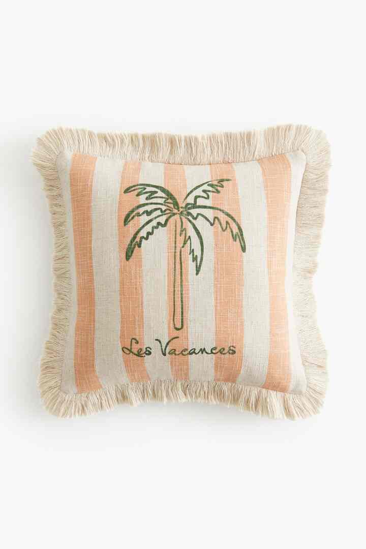 フリンジリネンブレンドクッションカバー