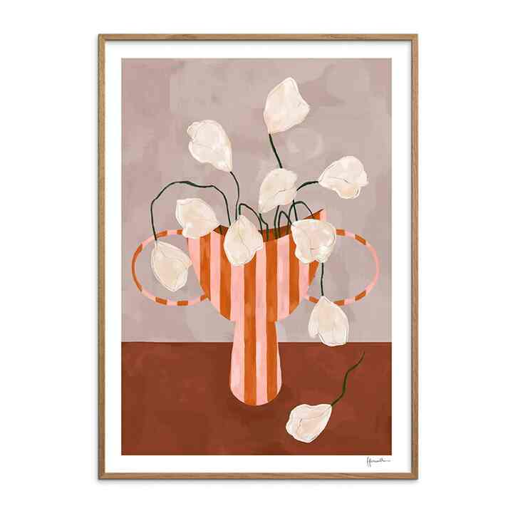 White Flowers in Striped Vase ストライプの花瓶の白い花［3サイズ］